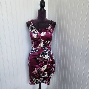 BCX Junior's Purple Sleeveless Short Sheath Cocktail Dress Floral Satin Shiny 5